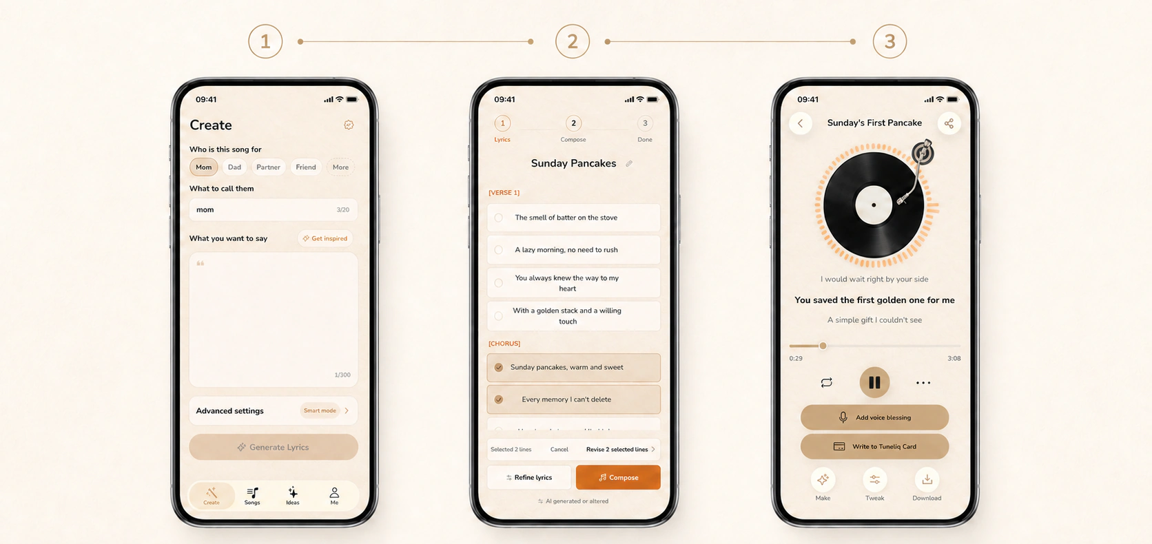 Create a personal song in three steps with Tuneliq