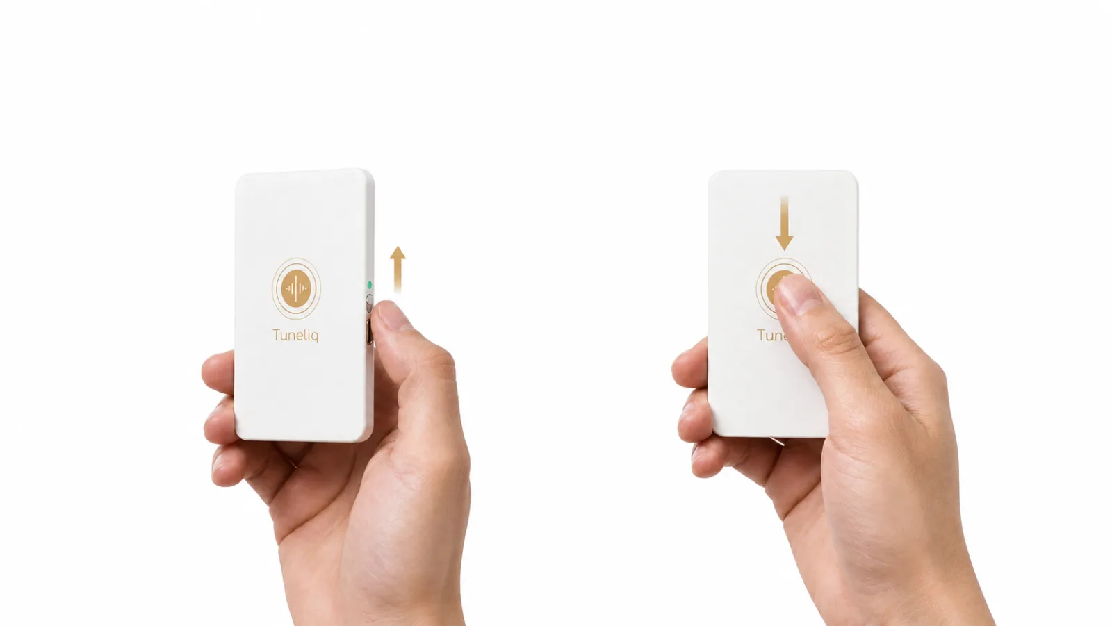 Slide the side switch and press the front of Tuneliq Card